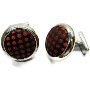Cufflinks Silver Red Plaid Fabric Insert Tux Shirt Dress Suit Vintage